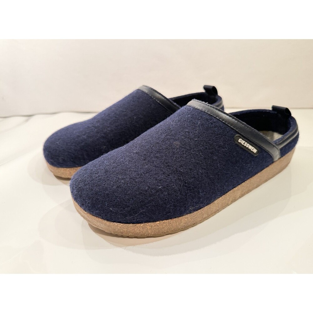 Giesswein Men's Navy Blue Wool Felt Slip On Clogs Slippers Cork Sole Comforte LG